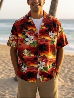 Men's Favant Hawaiian Tropical Sunset Aloha Floral Shirt NWT Size S